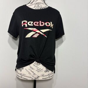Reebok Black Short-Sleeve Knot Front Tee with Pink & Cream Logo